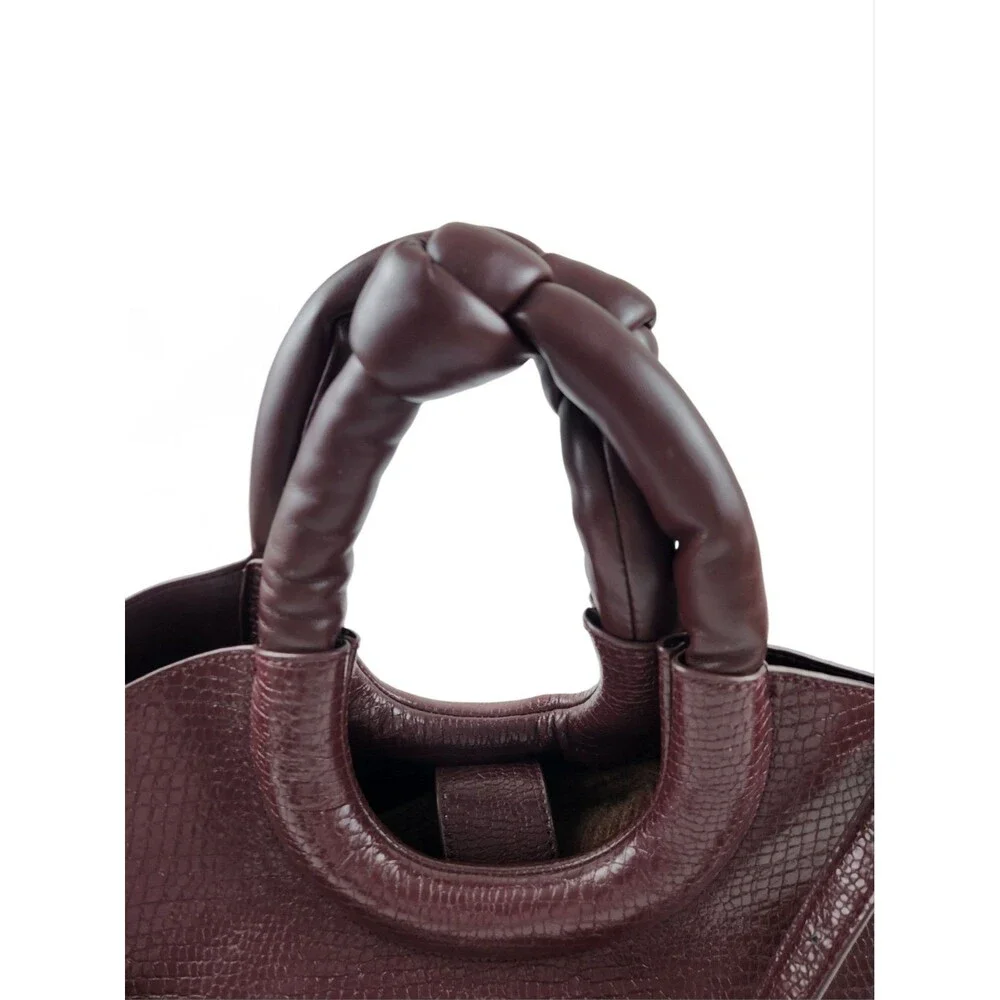 Anthropologie Ring Handle Crossbody Bag Burgundy Croc Embossed EUC